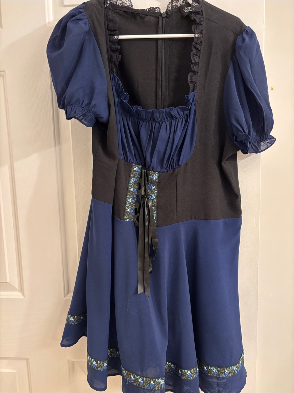 Dolls Kill Widow Navy & Black Ruffled Bust Dress